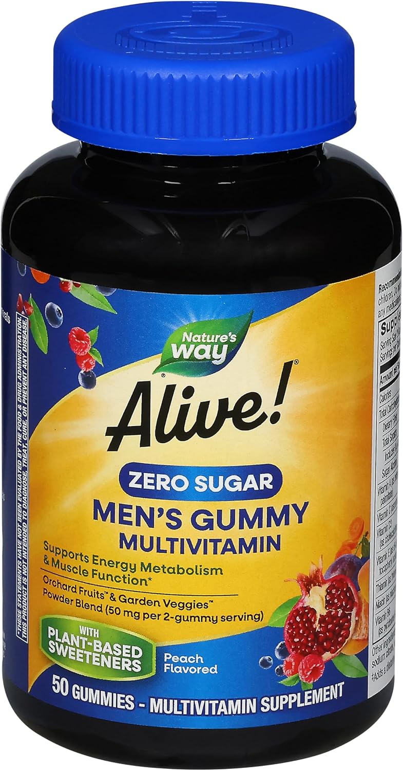 Nature's Way Alive Zero Sugar Men's Gummy Multi - 50 Gominolas Multivitamínicas Sin Azúcar para Hombres