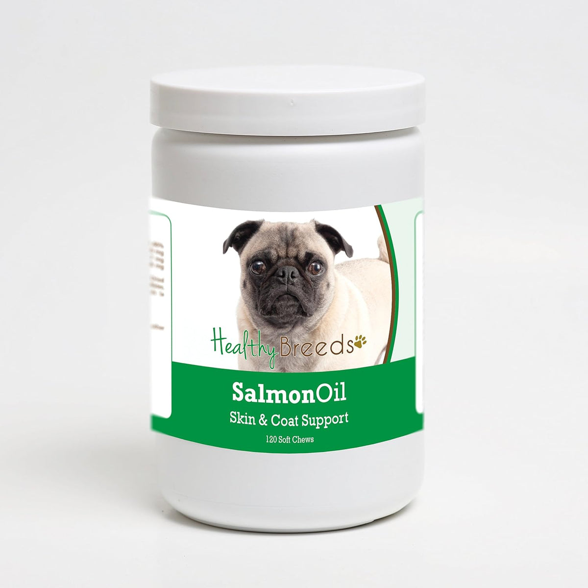 Healthy Breeds Pug Salmon Oil Soft Chews 120 – Piel y pelaje: Los Omega 3 y 6 ayudan a mantener una piel sana y un – Image 1