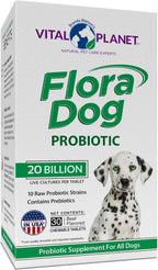 Vital Planet Flora Dog Probiótico Masticable para Perros - 30 Tabletas Sabor Carne con 20B UFC