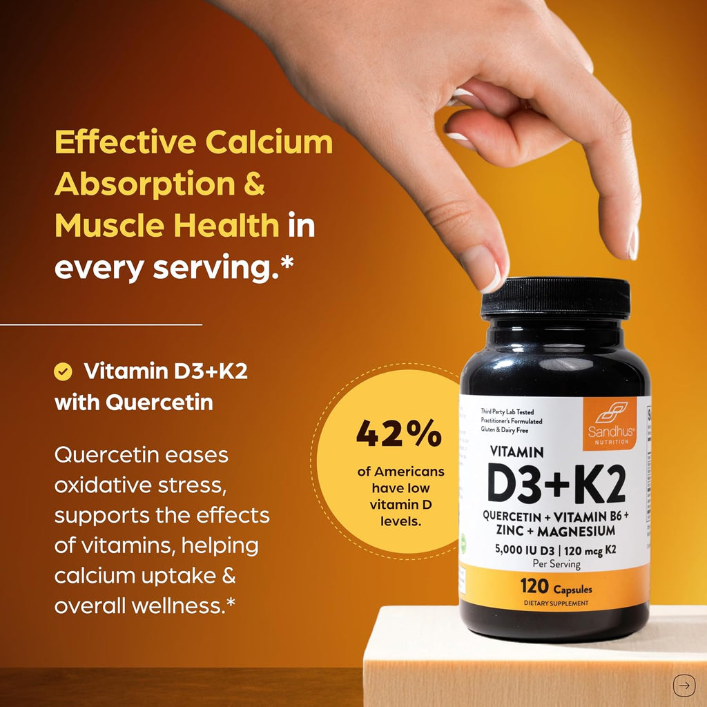 Sandhu's Vitamina D3 K2 Magnesio 5000 UI, 120mcg K2 - 120 Cápsulas (Pack de 3)