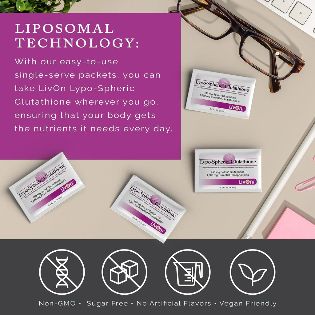 LivOn Laboratories Lypo-Spheric Glutathione - 30 sobres de 450 mg