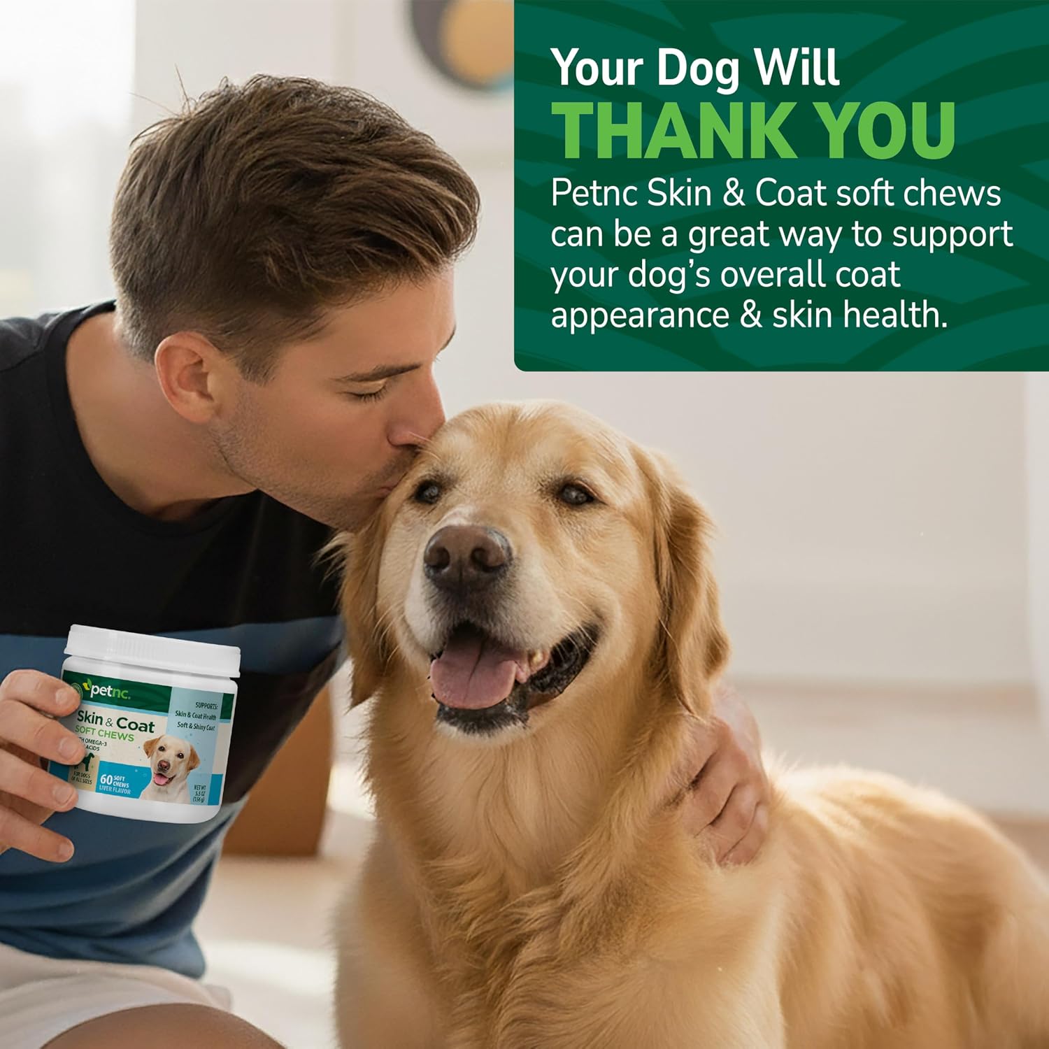 Petnc Natural Care Suplemento para Piel y Pelaje para Perros (60 Masticables) con Omega 3, EPA y DHA, Sabor a Hígado