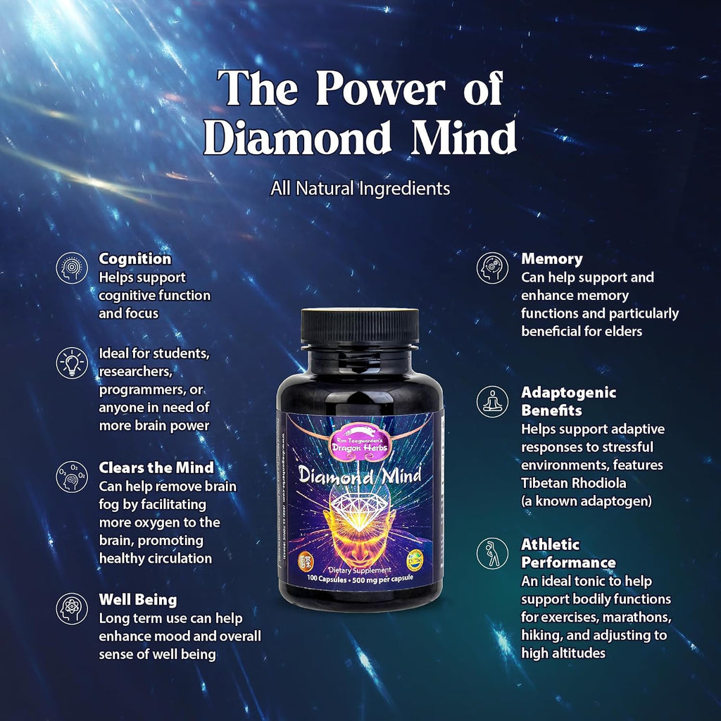 Dragon Herbs Diamond Mind - Suplemento para la memoria y concentración - 100 cápsulas