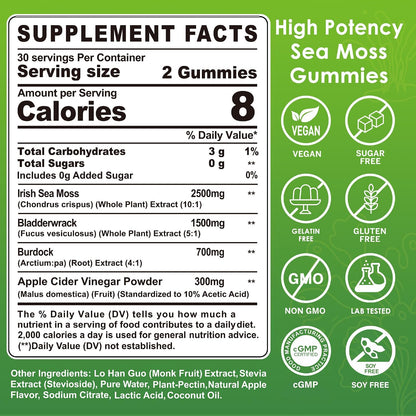 Sea Moss Gummies (2 Pack) - Gomitas de Musgo Marino Irlandés con Bladderwrack, Bardana y Vinagre de Manzana - Suplemento – Image 2