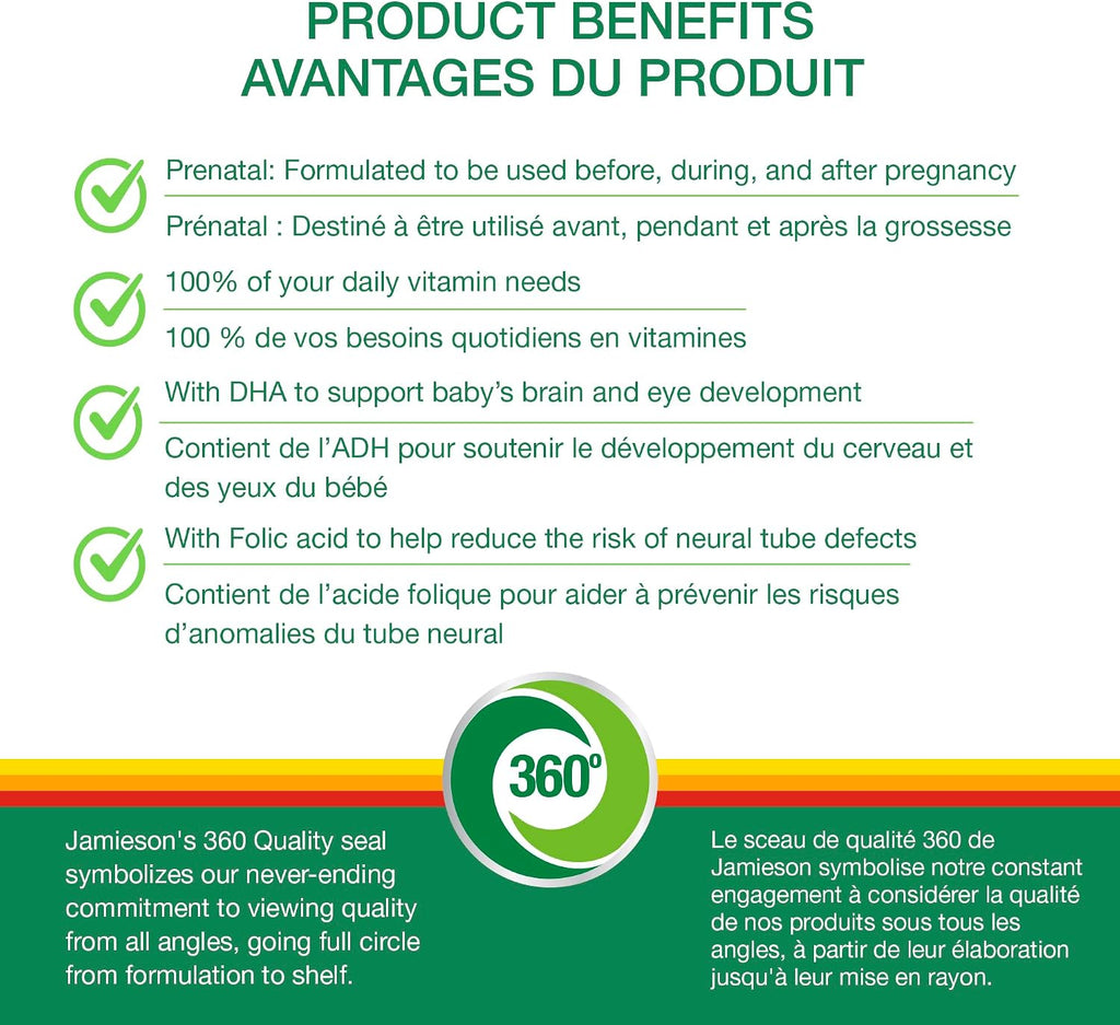 Jamieson PRENATAL Complejo multivitamínico con DHA - 60 Cápsulas blandas