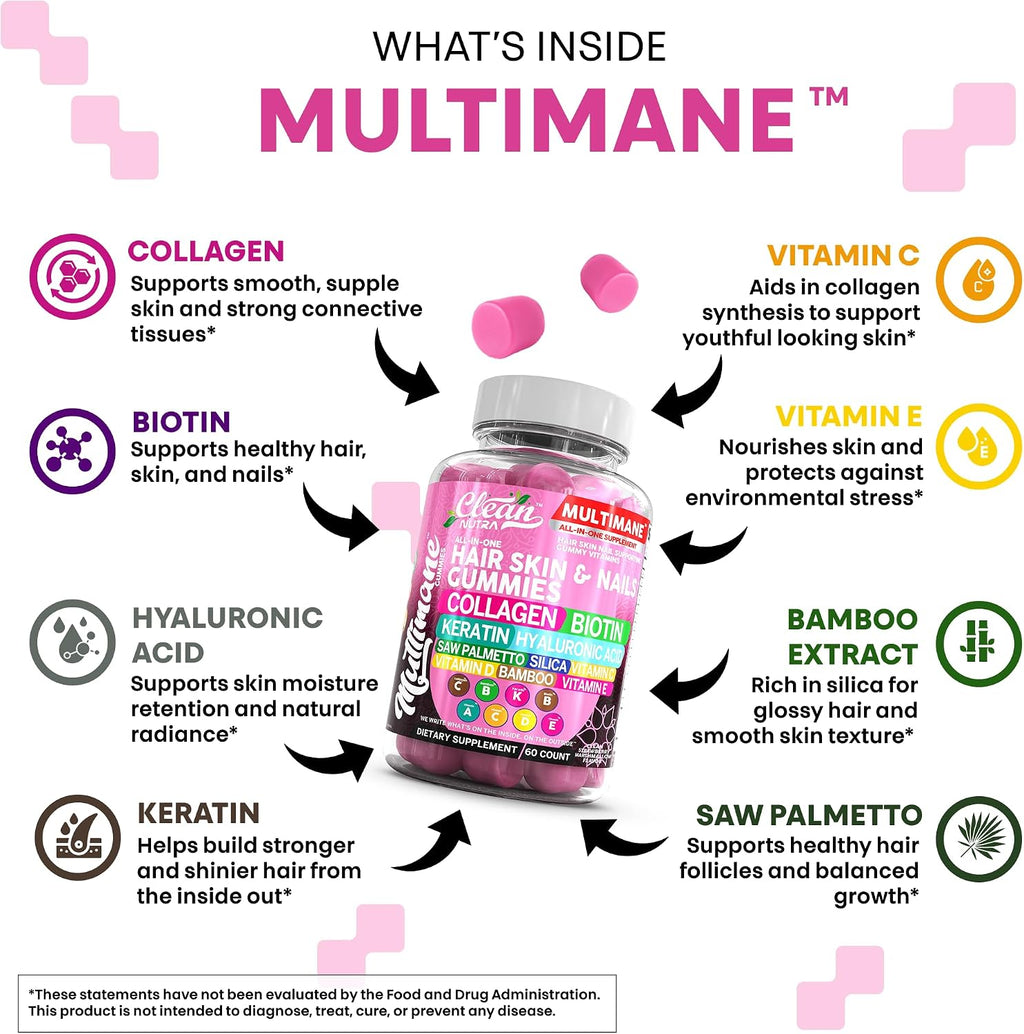 Clean Nutraceuticals Gominolas de Biotina, Colágeno y Queratina para Cabello, Piel y Uñas - Vegano
