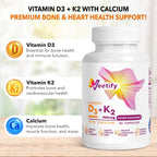 Vitamina D3 (5000 UI) + K2 (100 mcg como MK-7) con Calcio – Suplemento de Alta Absorción para la Salud Ósea, Cardíaca e Inmune – 60 Cápsulas Vegetales