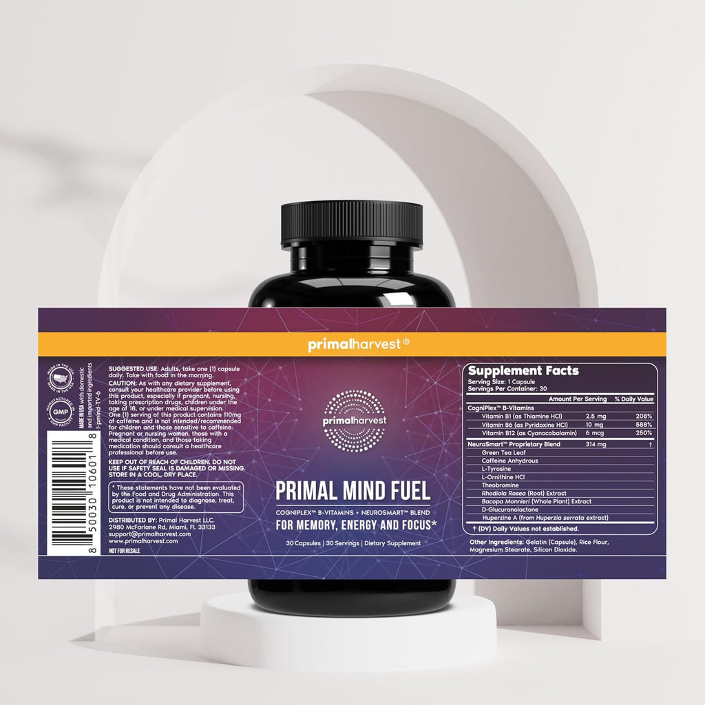 Primal Mind Fuel - Suplemento Nootrópico para el Enfoque y la Claridad Mental (30 Cápsulas)