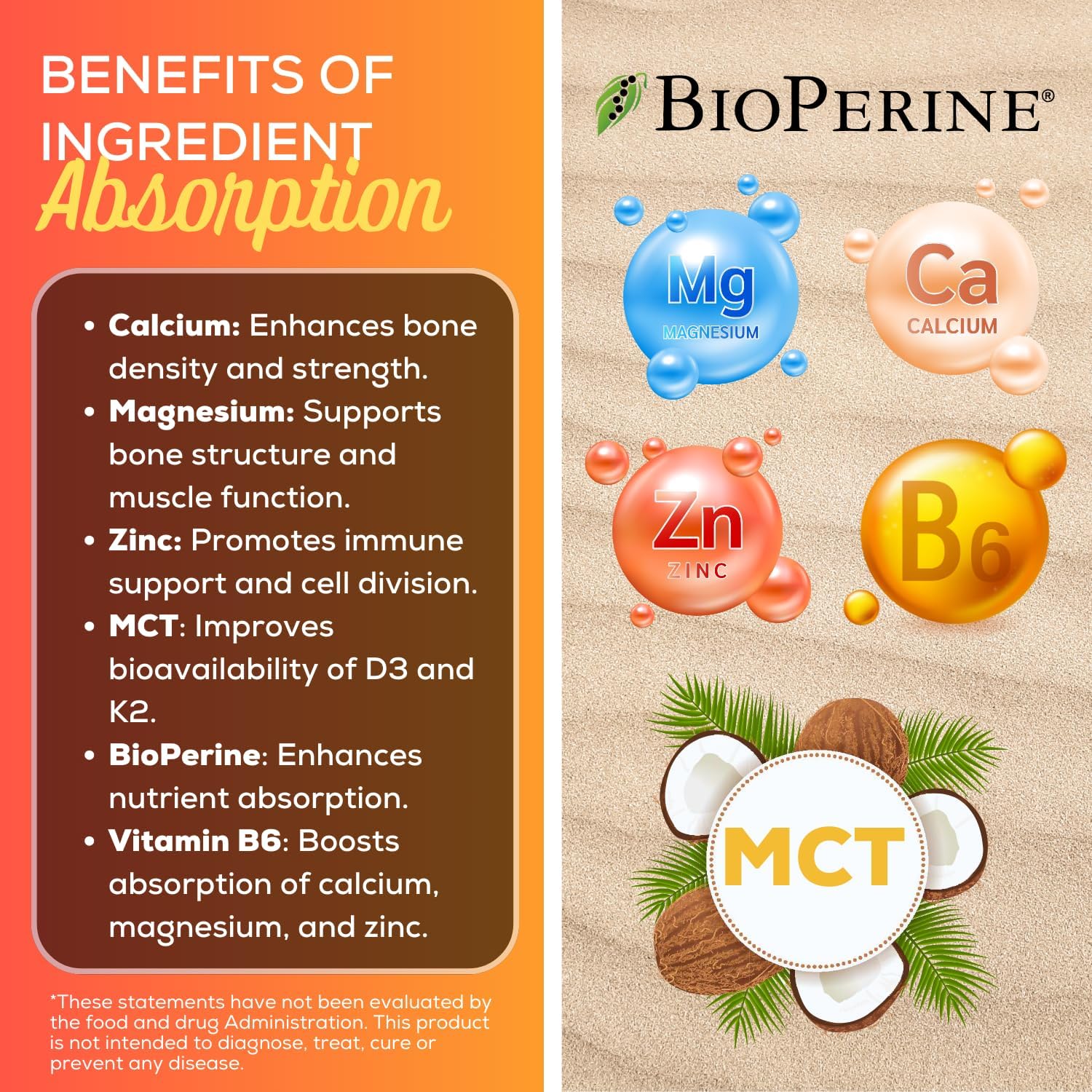 grow vitamin D3 K2 con MCT Oil - 10.000 UI D3, 100 mcg K2 MK-7, Calcio, Zinc, BioPerine, Magnesio - 60 Cápsulas