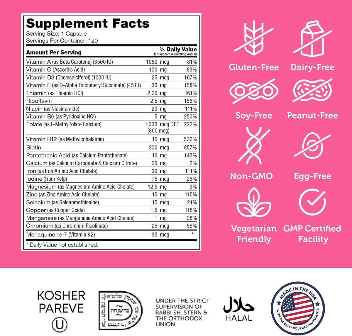 Zahler Total One Prenatal Vitamins - 120 – Vitamina D3: Contribuye a la absorción normal del calcio y al – Image 4