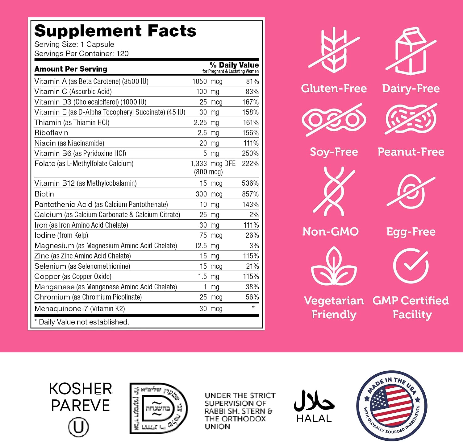 Zahler Total One Vitaminas prenatales - 120 cápsulas
