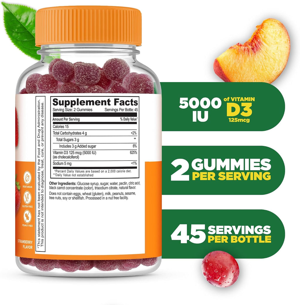 Lifeable Vitamin D3 Gummies 5000 IU - 90 Gominolas para Adultos