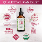 Organic Vitamin B12 1000 mcg Sublingual Drops, Unflavored, 2 oz - Methylcobalamin & Adenosylcobalamin - Vegan, Gluten-Free