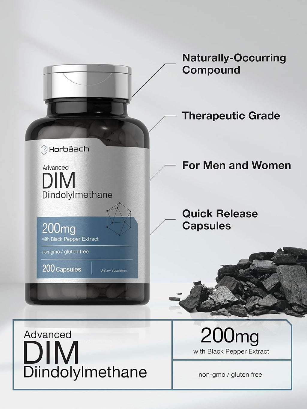 Horbäach DIM 200 mg - 200 Cápsulas con Extracto de Pimienta Negra