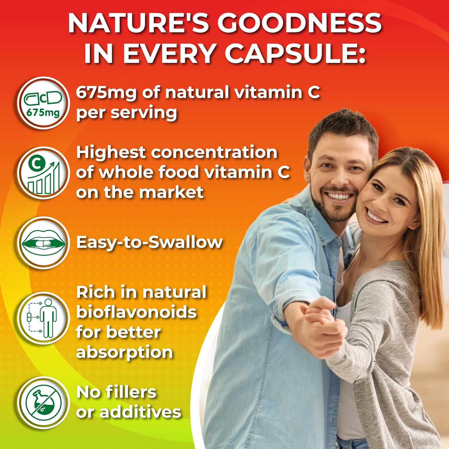 Whole Food Vitamin C Complex - 1450mg Bayas Ecológicas - 675 mg Vitamina C por Dosis, Alto Poder Antioxidante e Inmunológico con Acerola, Amla y Bioflavonoides Naturales - Vegano, No Transgénico, 120 Unidades