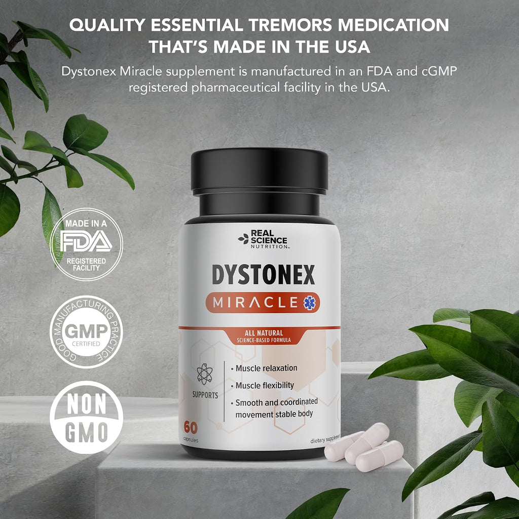 Real Science Dystonex - Complemento alimenticio con Vinitrox y GABA para el bienestar muscular y nervioso, 60 cápsulas