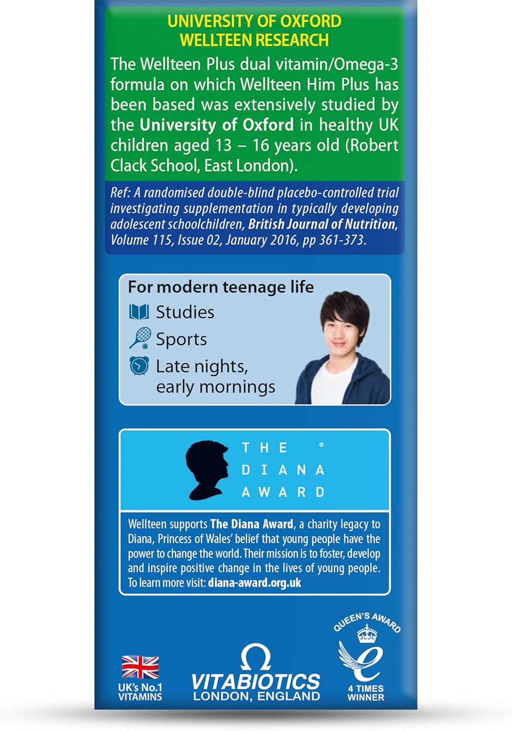 Vitabiotics Wellteen Him Plus Omega-3 - Multivitamínico para Adolescentes y Jóvenes (13-19 años) - 56 Comprimidos y Cápsulas