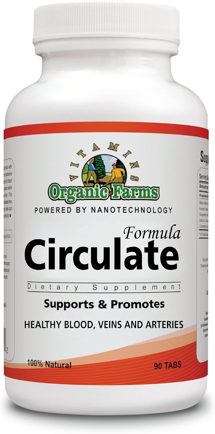 Organic Farms Vitamins Circulate Formula - 90 Tablets - Natural Blood Circulation Formula