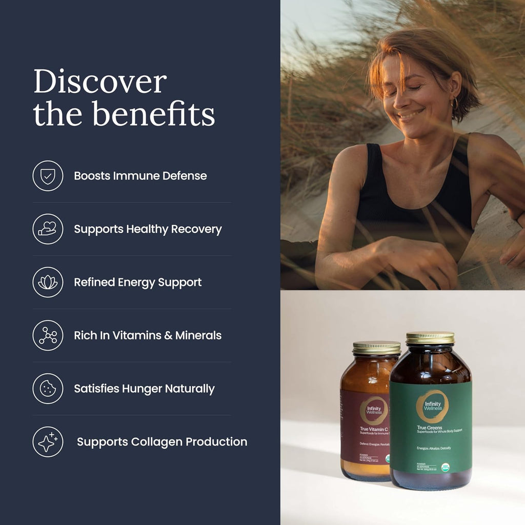 Infinity-C Mezcla Orgánica de Vitamina C en Polvo | Acerola, Camu Camu y Amla | 1000mg | Vegano, Sin OGM (30 porciones)
