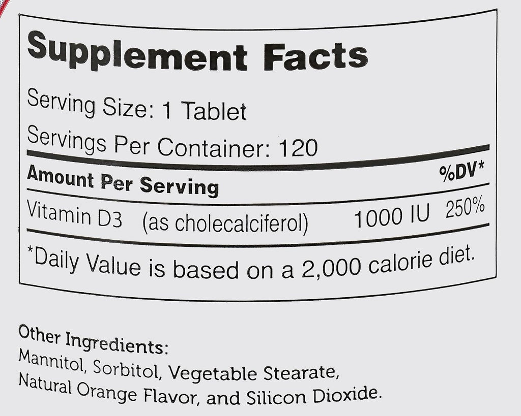 Zahler Junior D3 1000IU – Vitamina D3 Masticable para Niños, 240 Comprimidos