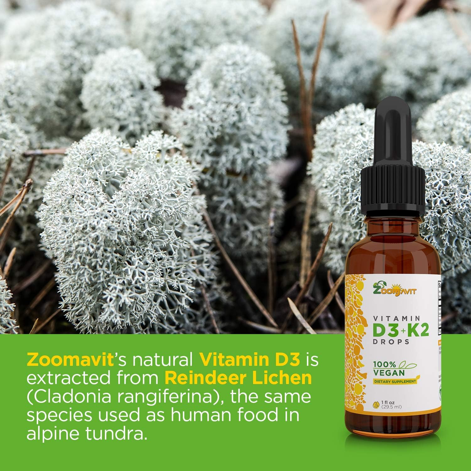 Zoomavit Vegan Liquid Drops Vitamina D3 K2 (MK7) - 100% Vegetal - 1000 UI D3 + 200 mcg K2 por dosis