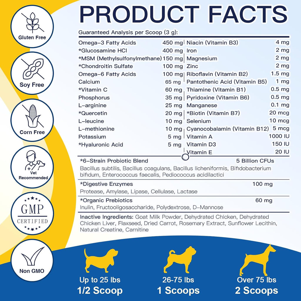 Multivitamínico en polvo para perros con probióticos, glucosamina y omega 3