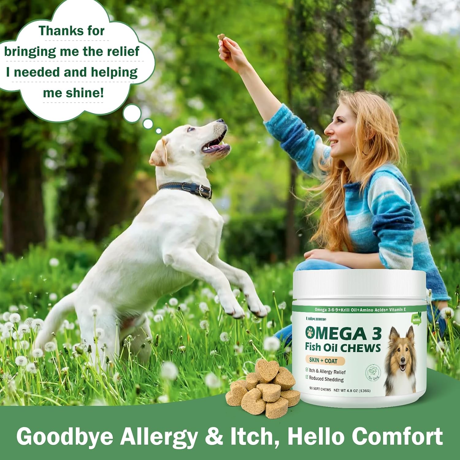Unipomme - Snacks de Alivio para Alergias en Perros con Omega 3 y Aceite de Pescado