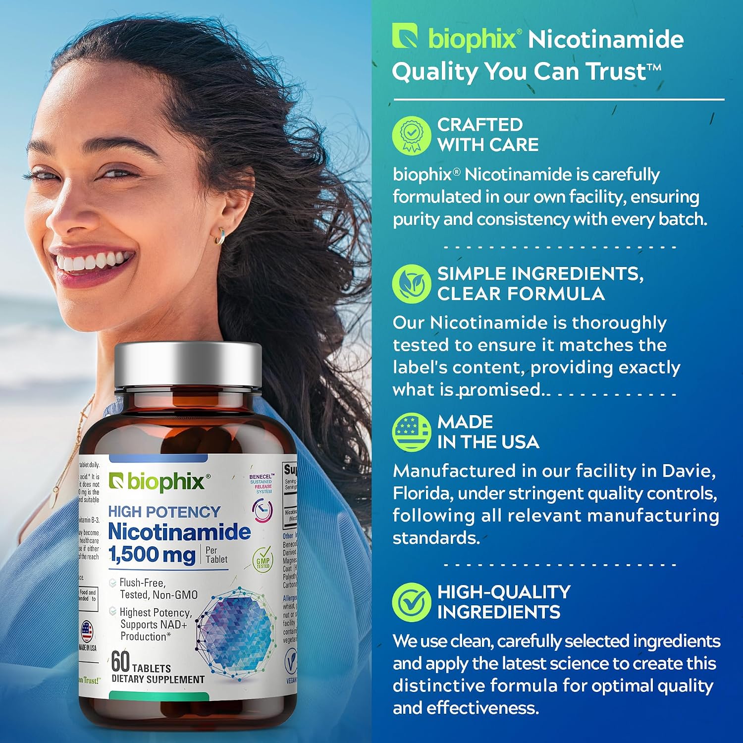 biophix B-3 Nicotinamida 1500 mg 60 Comprimidos - Fórmula Sin Flush
