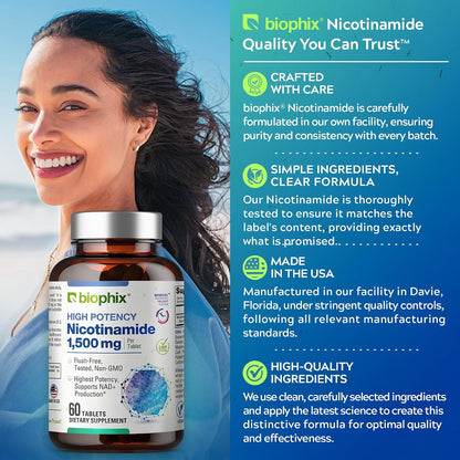 biophix B-3 Nicotinamida 1500 mg 60 – Personas con fatiga crónica: Al apoyar el metabolismo energético, puede – Image 6