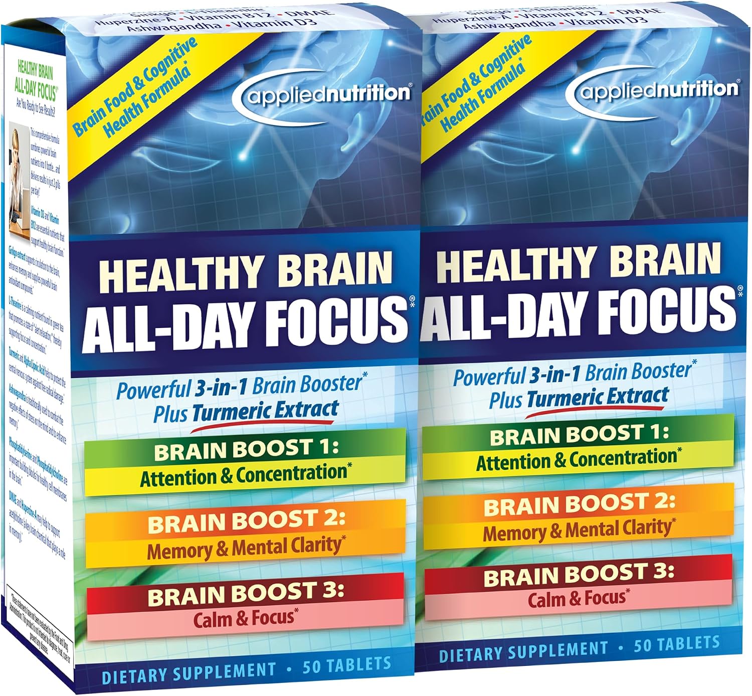Applied Nutrition Healthy Brain All-Day Focus - 50 Comprimidos (Pack de 2)