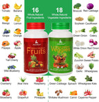 Fruit and Veggies Supplement – 2 Frascos (180 Cápsulas Vegetarianas) – Mezcla de 16 Frutas y 18 Verduras con Vitaminas y Minerales