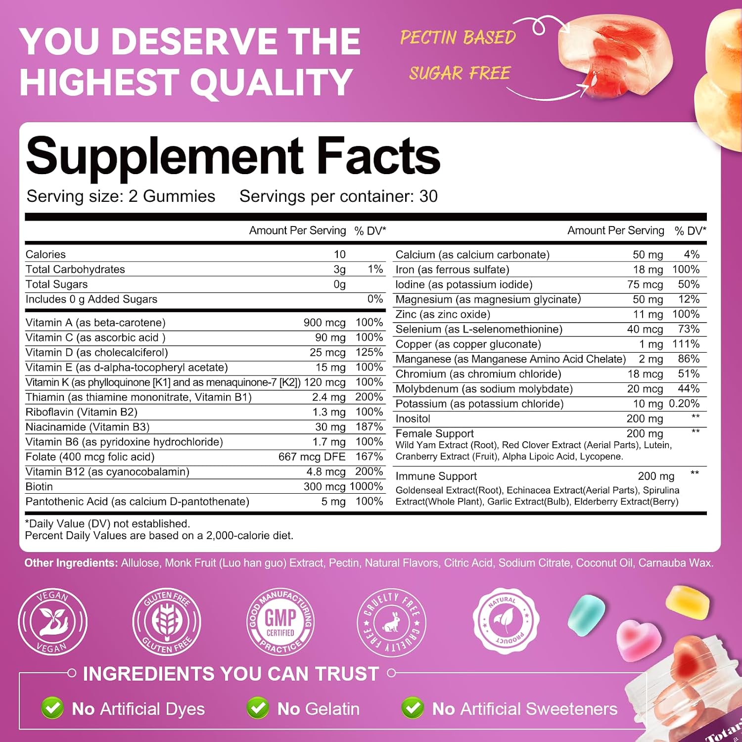 Totaria Multivitamínico para Mujeres sin Azúcar con Hierro – Gomitas con Complejo B, Vitaminas C, D3, K2, para Apoyo Nutricional Diario, Inmunidad y Piel