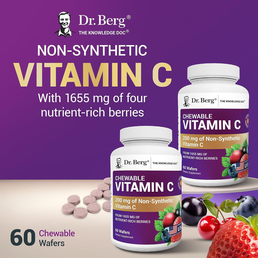 Dr. Berg Complejo de Vitamina C Masticable - Elaborado con Bayas Orgánicas No-GMO - 60 Deliciosas Pastillas