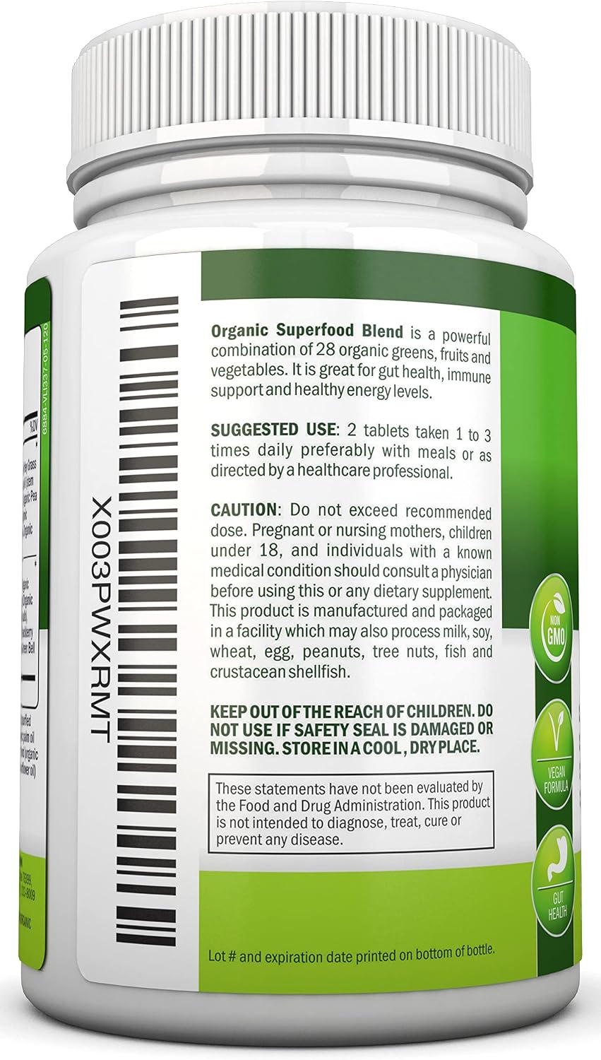 NutriONN Cápsulas de Super Greens Orgánicas - 120 Cápsulas - Suplemento de Frutas y Verduras Ecológicas