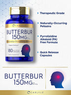 Carlyle Butterbur 150 mg | 180 Cápsulas | Extracto de Partes Aéreas Libre de PA | Petasites Hybridus | No GMO y Sin Gluten