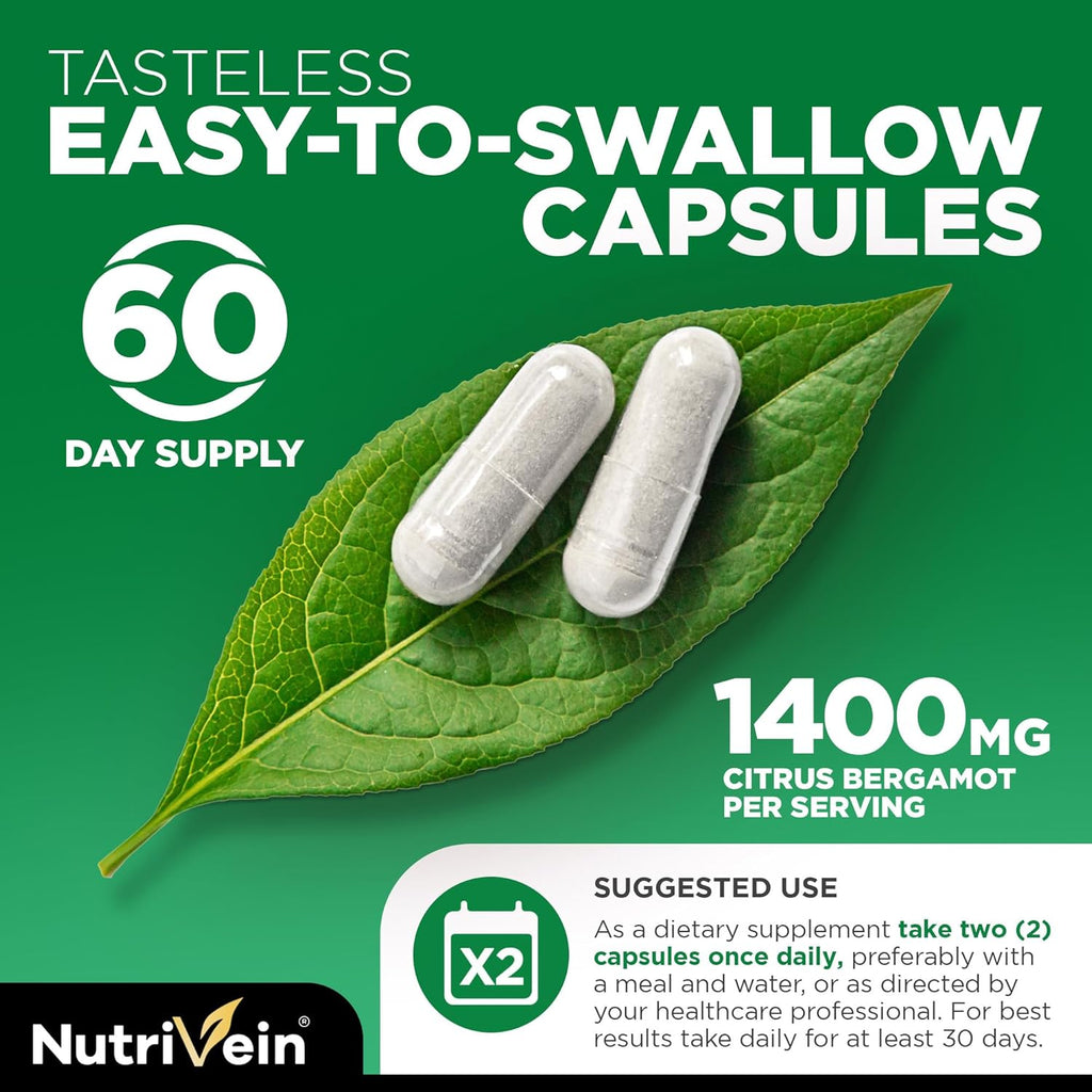 Nutrivein Premium Extracto de Bergamota 1400mg – 120 Cápsulas (60 Días)