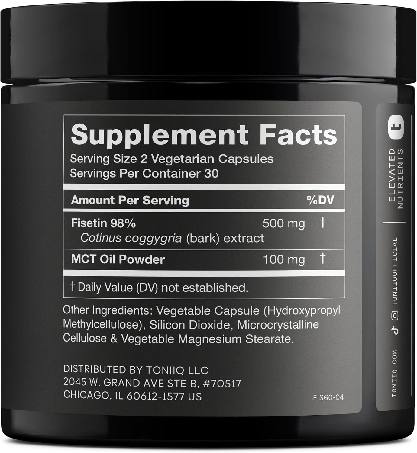 Toniiq Fisetin 500mg de Alta Pureza - 98%+ con Aceite MCT - 60 Cápsulas