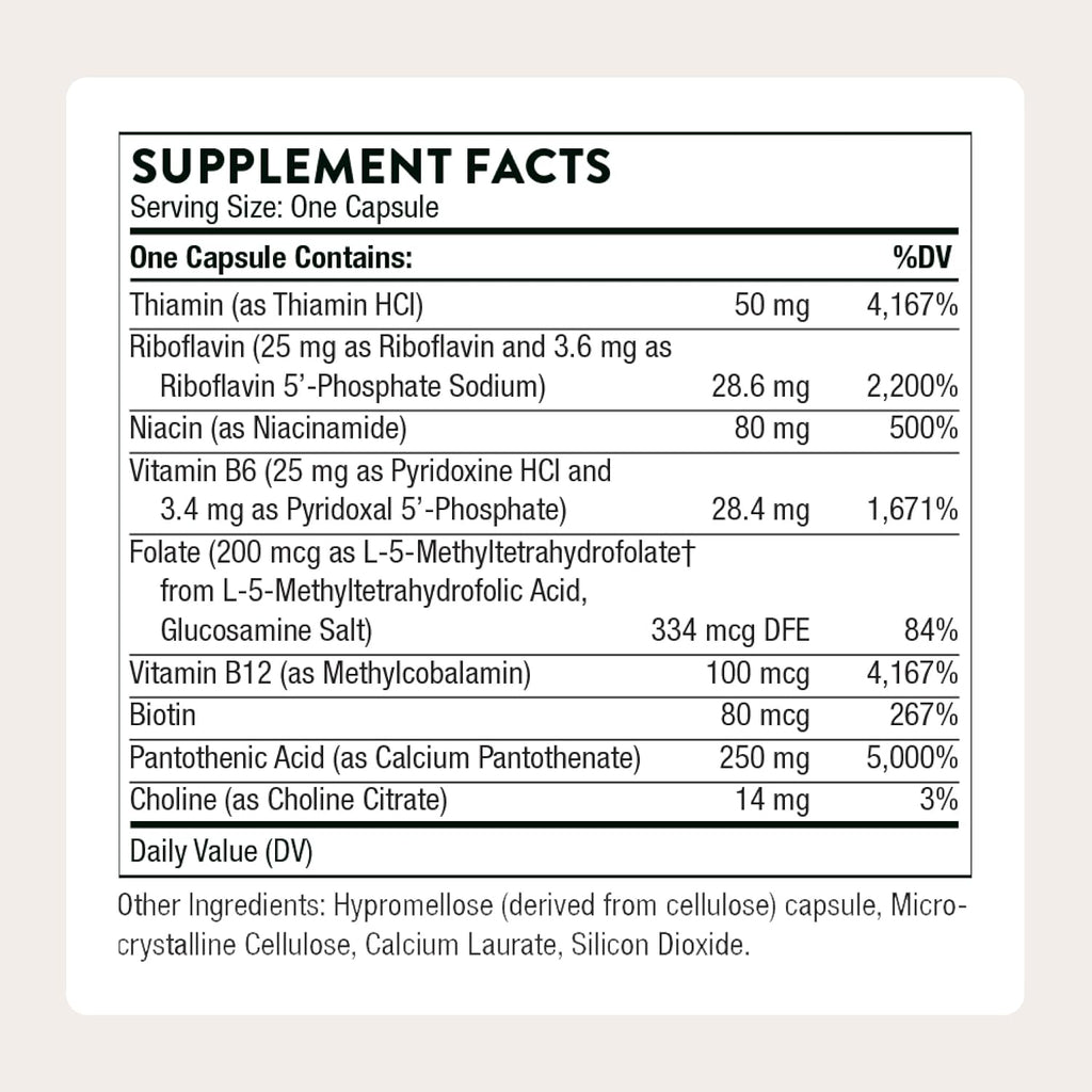 THORNE Stress B-Complex - Complejo B con Vitaminas B2, B6, B12 y Folato en Formas Activas - 60 Cápsulas