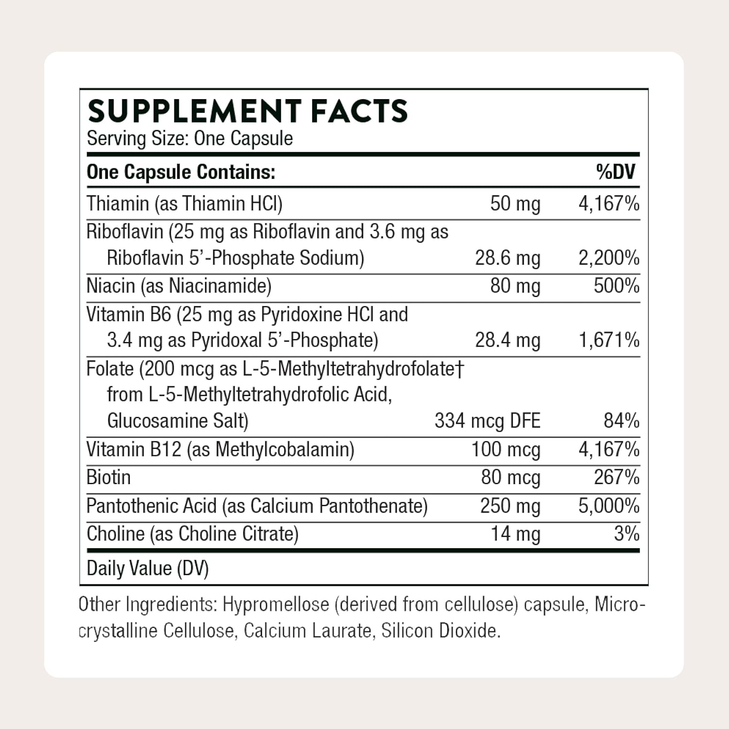 THORNE Stress B-Complex - Vitaminas B2, B6, B12 y Folato en Formas Altamente Absorbibles - Extra Vitamina B5 para Apoyo Adrenal, Manejo del Estrés y Función Inmune - 60 Cápsulas