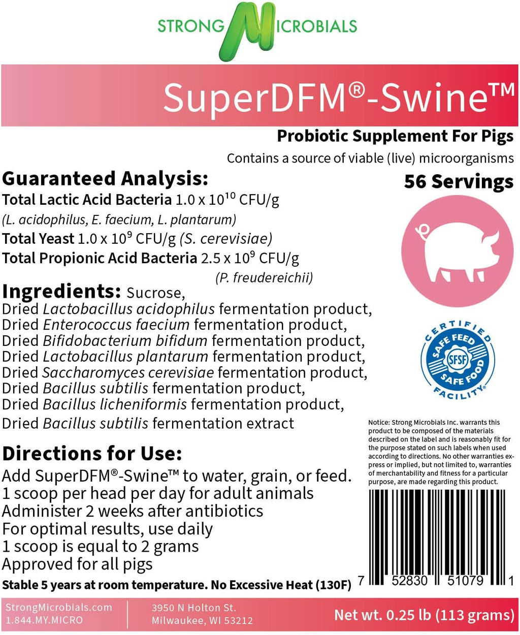SuperDFM-Swine, Suplemento probiótico para cerdos, 56 dosis