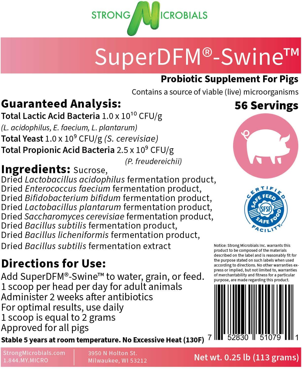 SuperDFM-Swine, Suplemento probiótico para cerdos, 56 dosis
