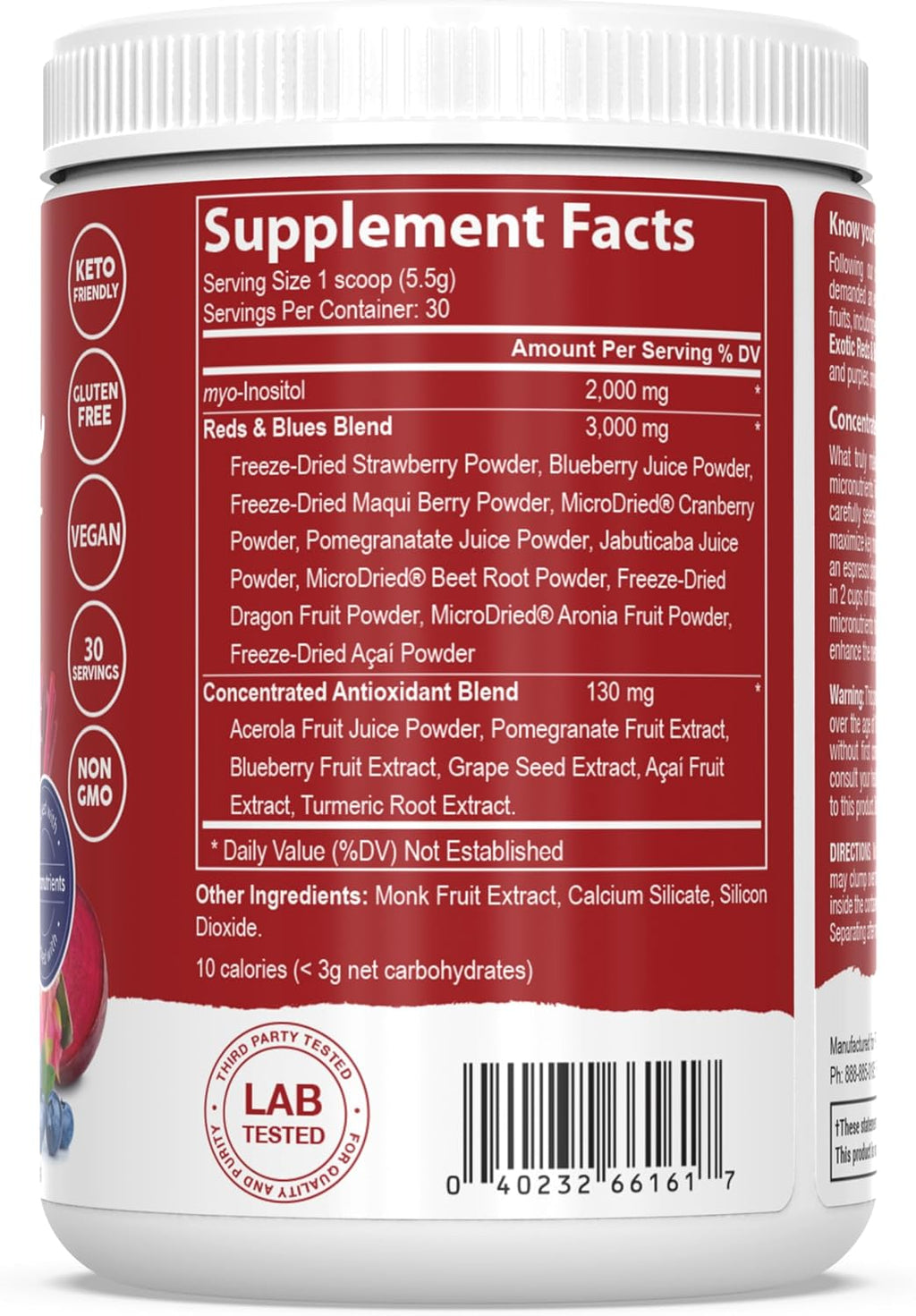 PEScience Exotic Reds & Blues - Superalimentos en Polvo con Myo-Inositol, 30 Raciones
