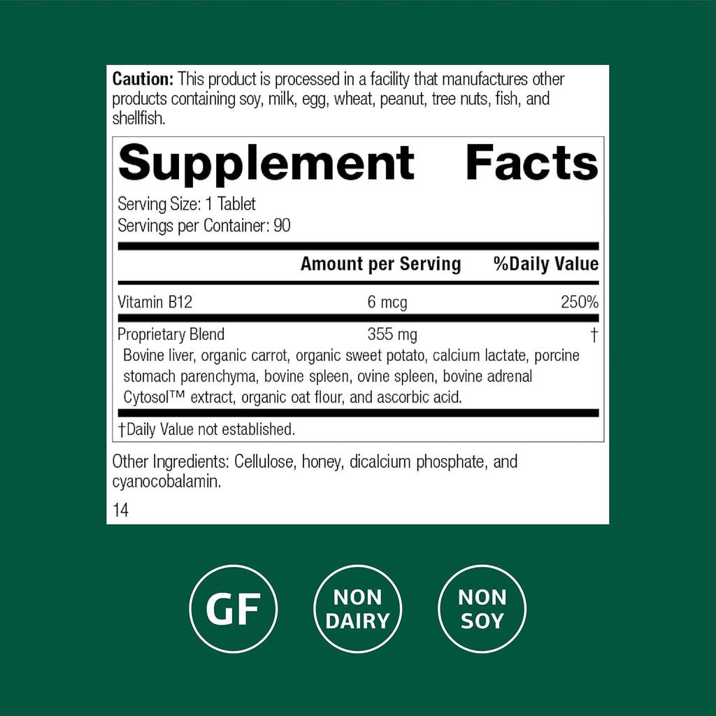 Standard Process Cataplex B12 - Complemento de Vitamina B12 - 90 Comprimidos (Sin Gluten, Sin Lácteos, Sin Soja)