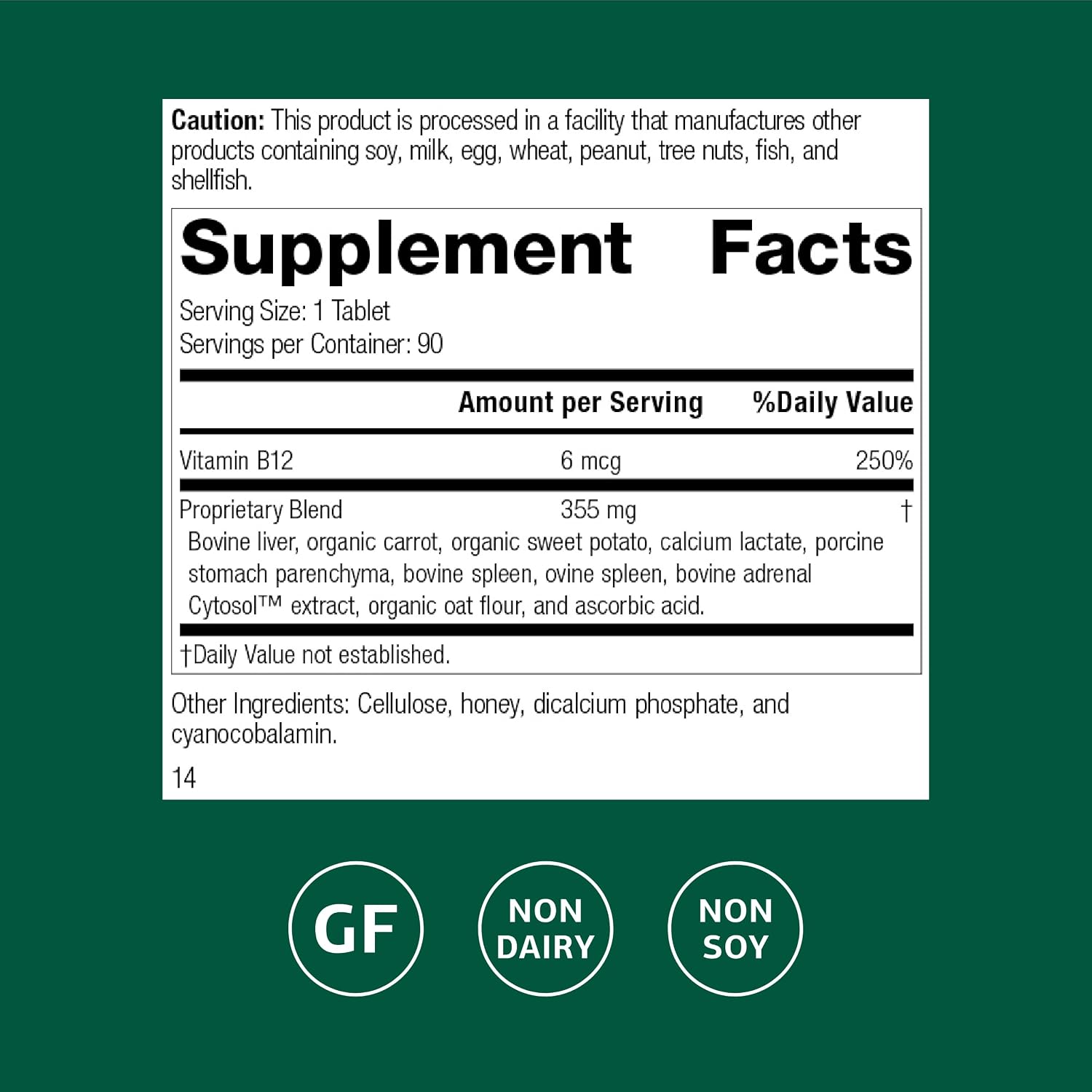 Standard Process Cataplex B12 - Complemento de Vitamina B12 - 90 Comprimidos (Sin Gluten, Sin Lácteos, Sin Soja)