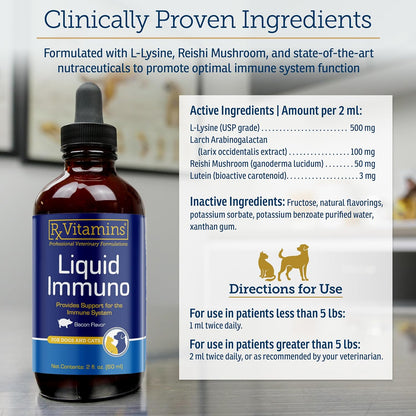 Rx Vitamins Liquid Immuno - Con L-Lisina para Perros y Gatos - Suplemento de Hongo Reishi - Vitaminas Oculares con Luteína - – Image 3