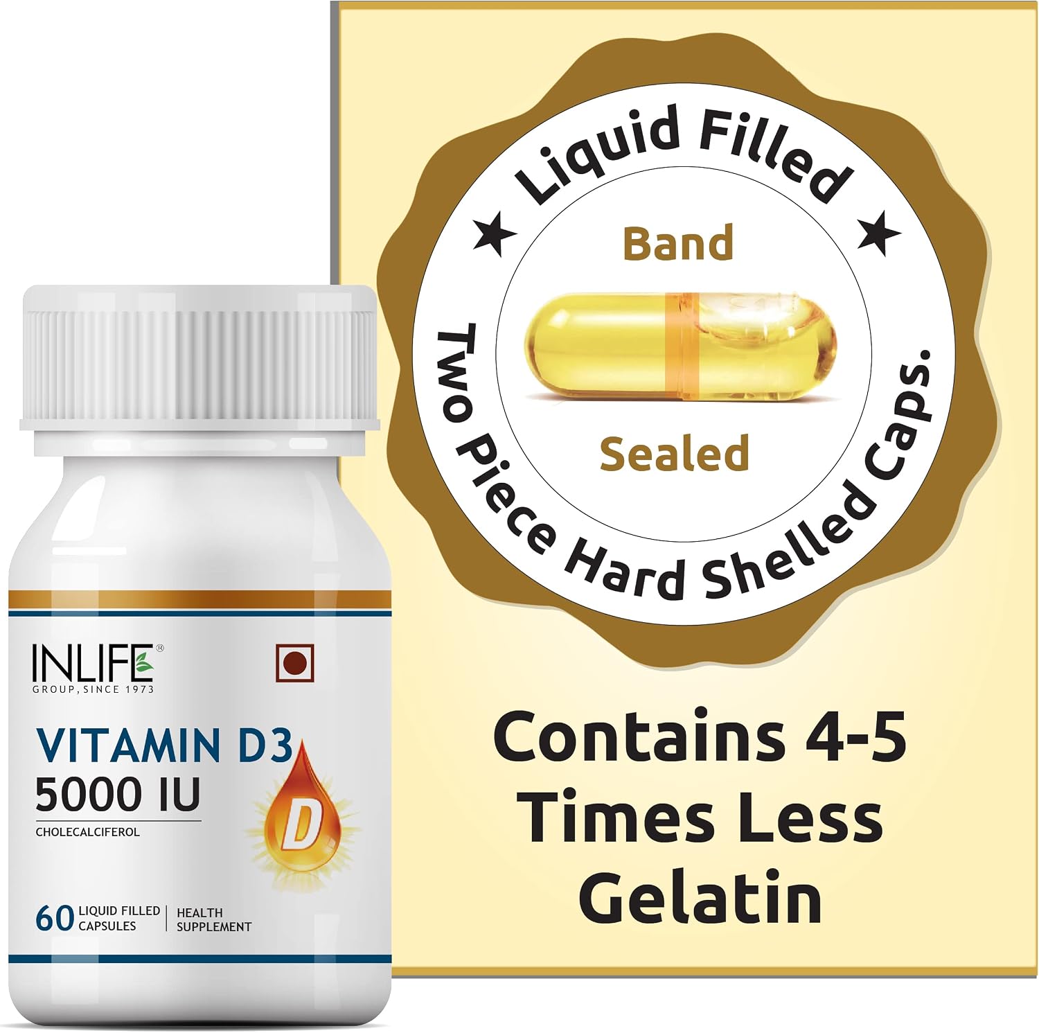 INLIFE Vitamina D3 5000 IU con Aceite de Coco Virgen Extra – 60 Cápsulas Blandas