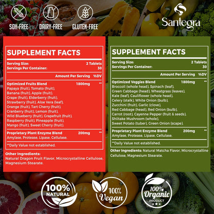 Santegra 2000 MG Fruit and Veggies Supplement, 35+ Fruits and Vegetables, 120 Tablets – Image 2