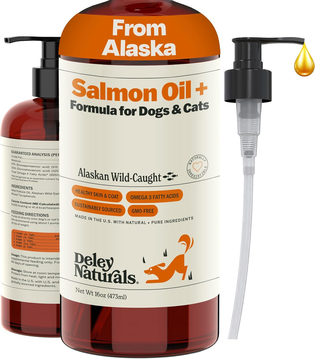 Deley Naturals Aceite de Salmón Salvaje de Alaska para Perros y Gatos - Fórmula Plus Mejorada - 473ml