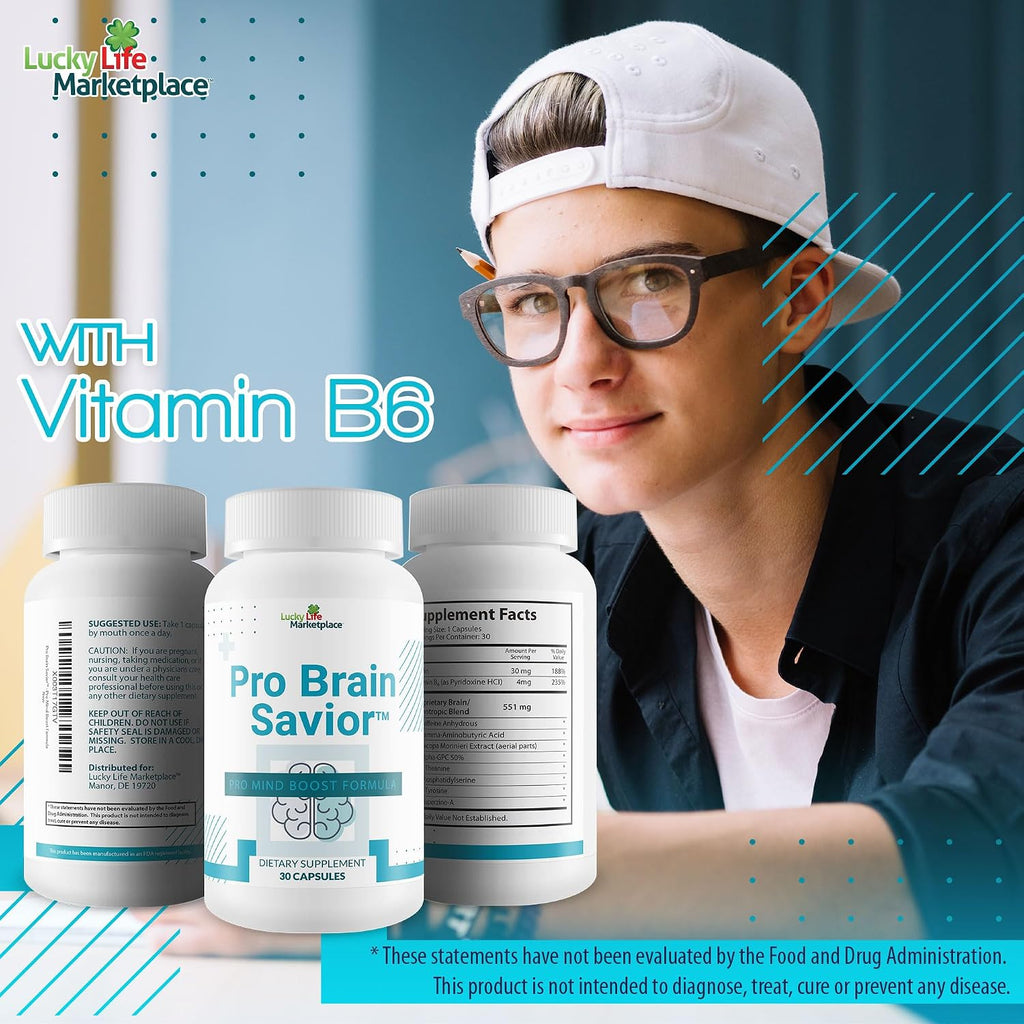 Pro Brain Savior – Suplemento Nootrópico con Bacopa, Niacina, Cafeína y L-Teanina para Memoria, Enfoque y Claridad Mental