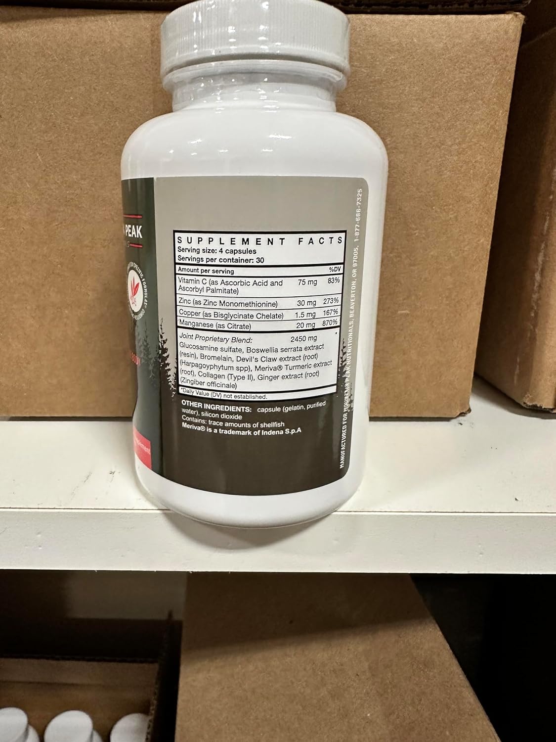 Mountain Peak Nutritionals Fórmula Articular - Glucosamina, Boswellia y Vitamina C - 120 Cápsulas